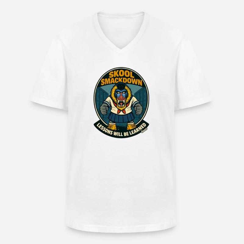 Schule Smackdown Primaten Affe Mandrill - Männer-T-Shirt mit V-Ausschnitt - Weiß