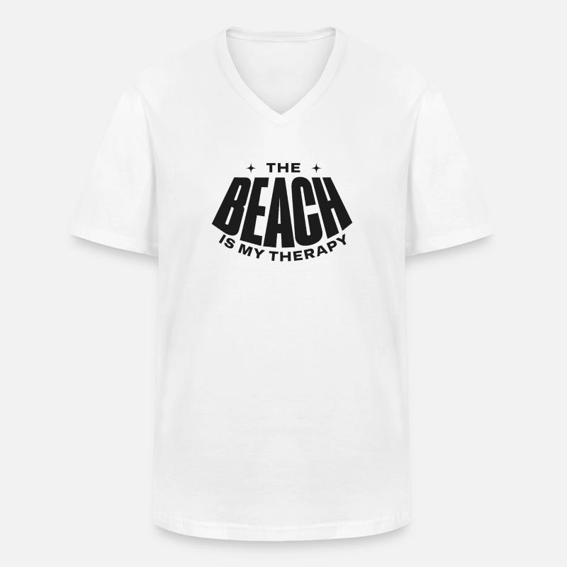 BEACH IS THERAPY - Männer-T-Shirt mit V-Ausschnitt - Weiß