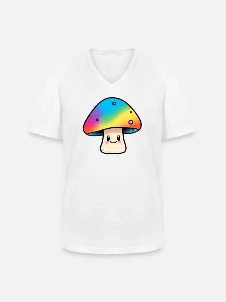 Kawaii Regenbogenpilz Design - Männer-T-Shirt mit V-Ausschnitt - Weiß