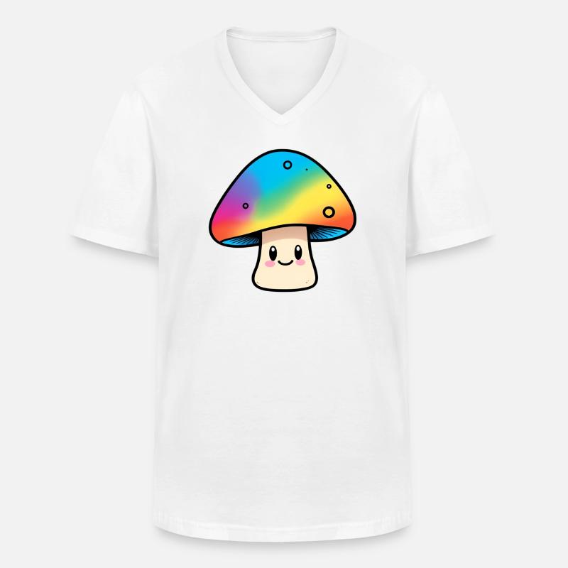 Kawaii Regenbogenpilz Design - Männer-T-Shirt mit V-Ausschnitt - Weiß