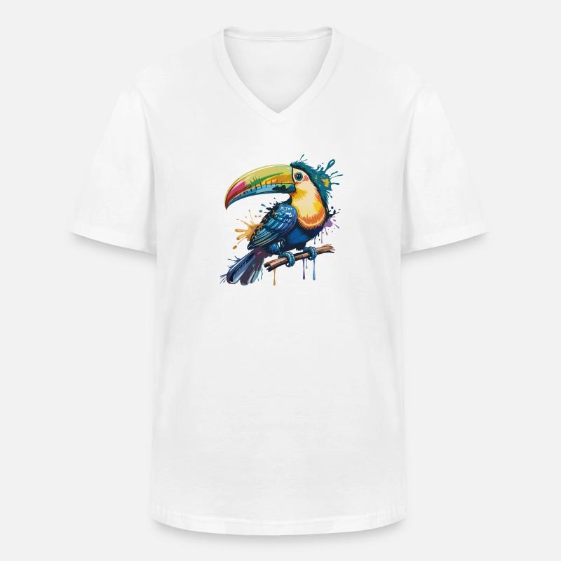Bunter Tukan Farbexplosion - Männer-T-Shirt mit V-Ausschnitt - Weiß