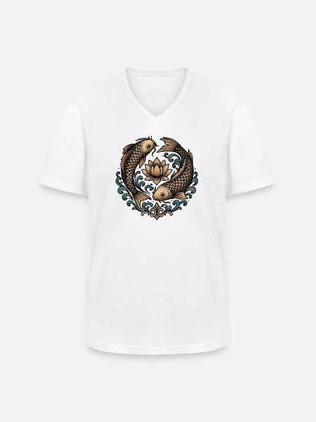Koi and Lotus Circle Harmony Tattoo - Men's V-Neck T-Shirt - white