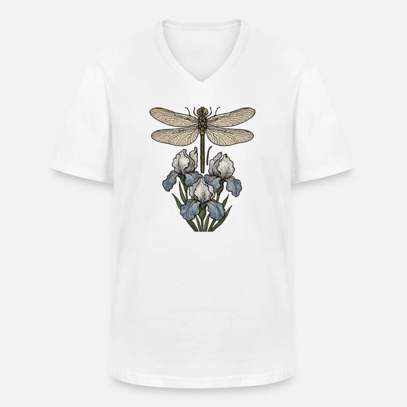 Libelle über Irisblüten - Männer-T-Shirt mit V-Ausschnitt - Weiß