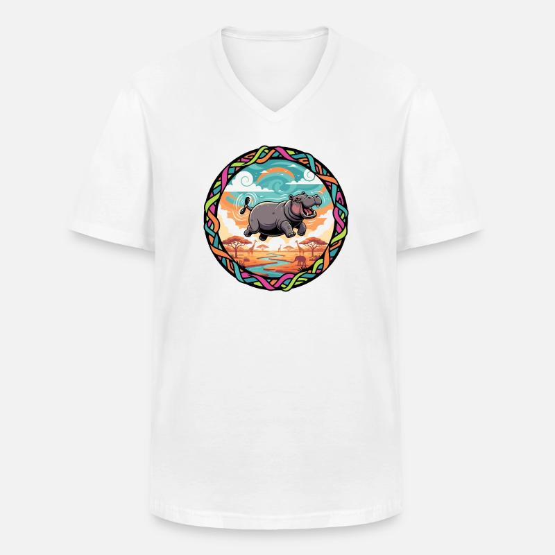 Witziger Hippo fliegendes Nilpferd bunt Savanne  - Männer-T-Shirt mit V-Ausschnitt - Weiß