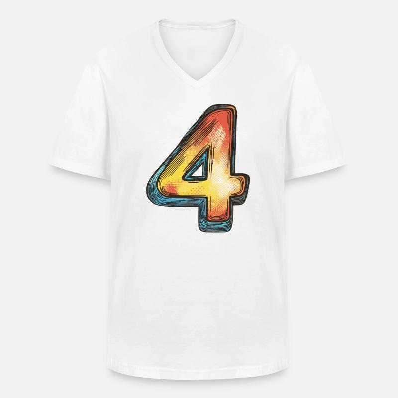 4 Numero Colorato - Maglietta da uomo classica con scollo a V - bianco