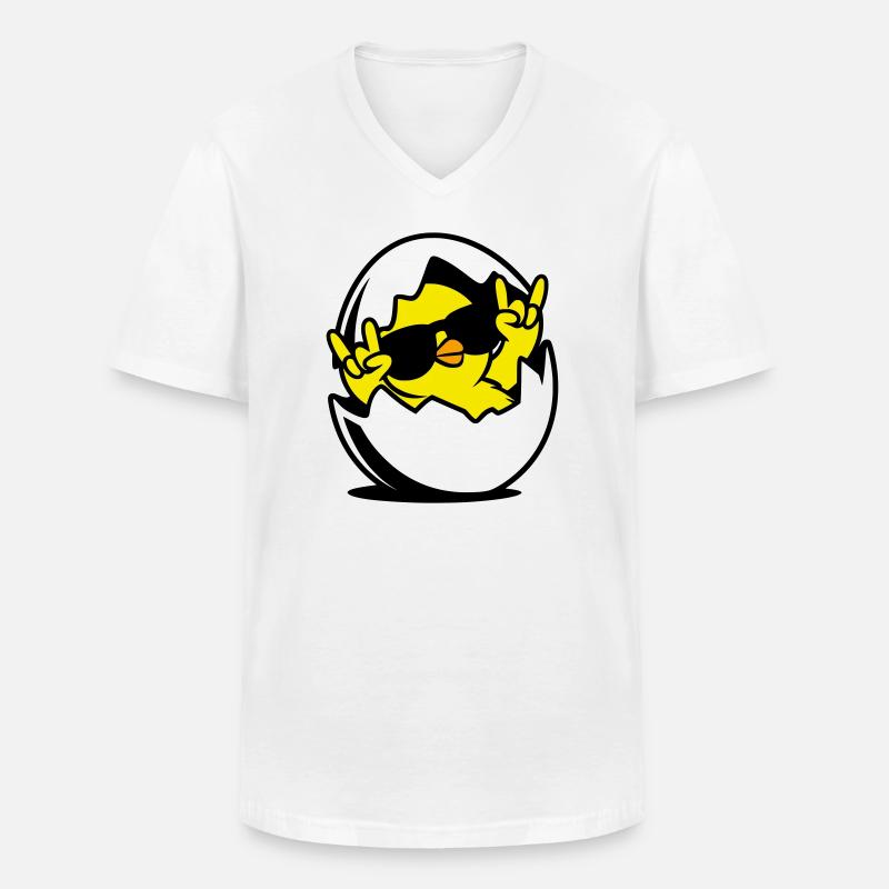 Rock Chick – Cool Chick in an Egg - Klassisk herre T-shirt med V-udskæring - hvid