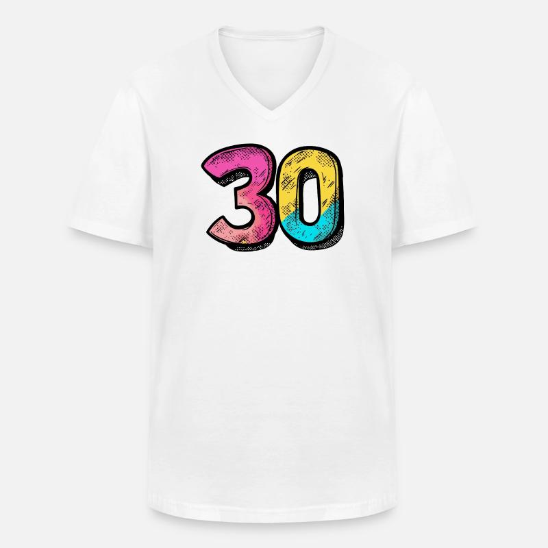 30 Numero Colorato - Maglietta da uomo classica con scollo a V - bianco