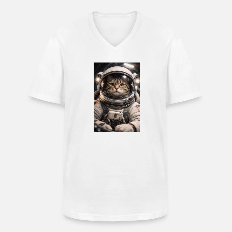 Chat de l’espace en costume d’astronaute - T-shirt col V Homme - blanc
