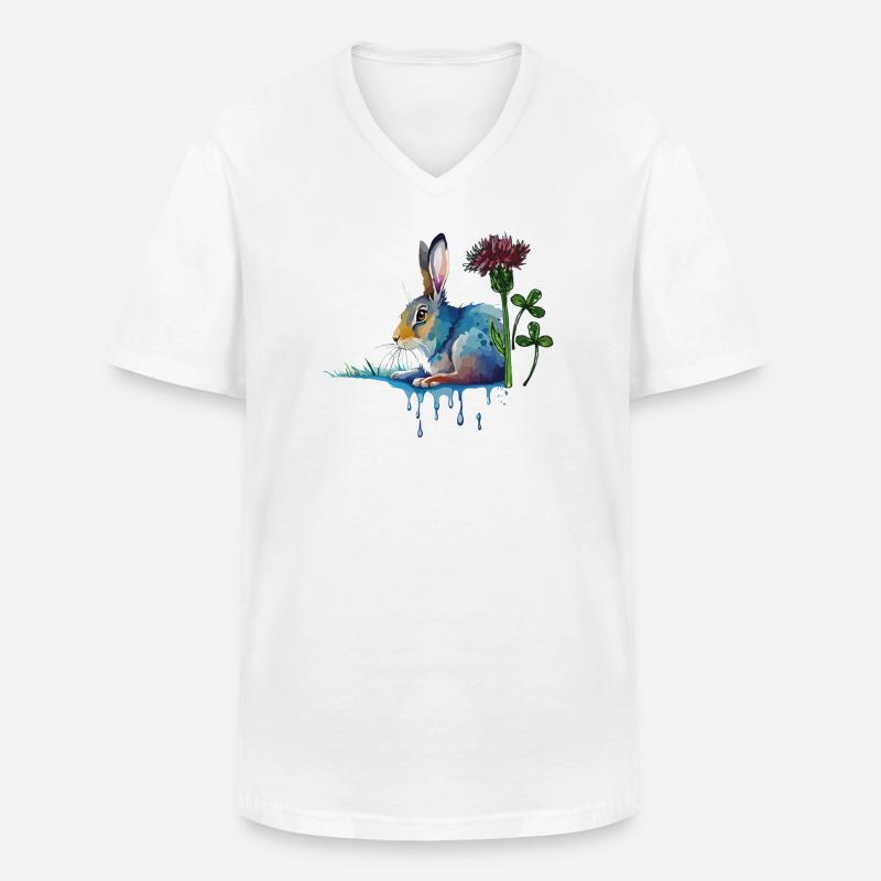 bunter Hase mit Klee - Männer-T-Shirt mit V-Ausschnitt - Weiß