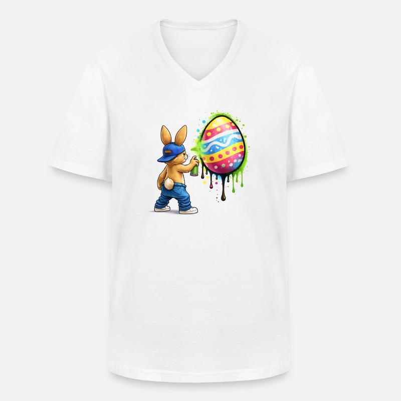 Graffiti Hase mit Osterei - Männer-T-Shirt mit V-Ausschnitt - Weiß