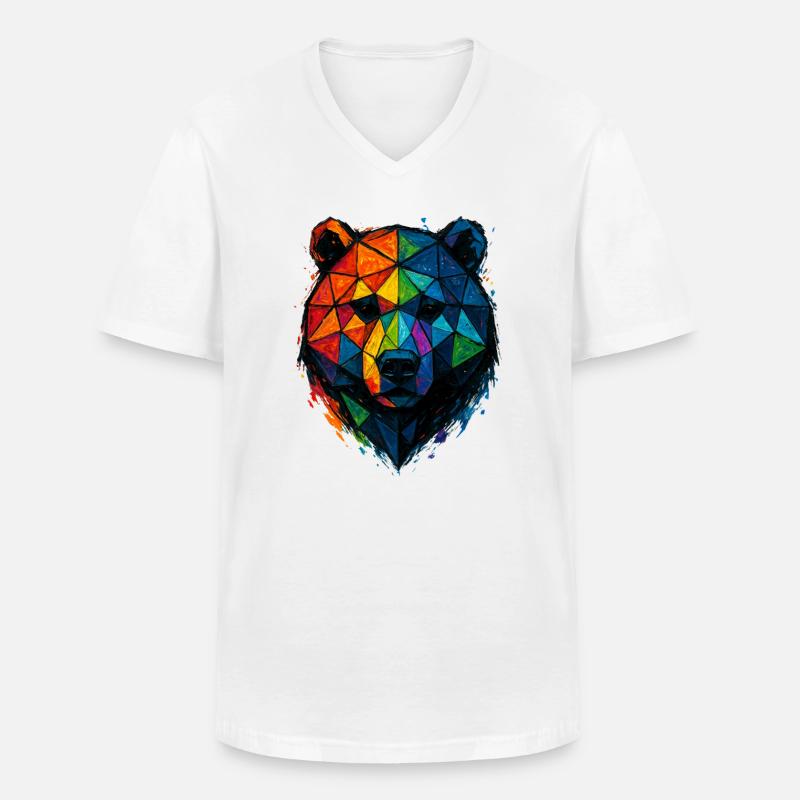 Bunte Pop-Art-Low-Poly-Bär - Männer-T-Shirt mit V-Ausschnitt - Weiß