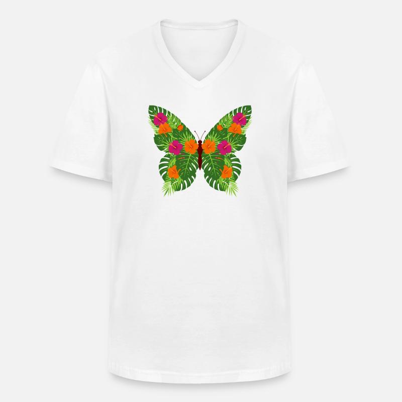 Tropischer Schmetterling aus Blättern - Männer-T-Shirt mit V-Ausschnitt - Weiß