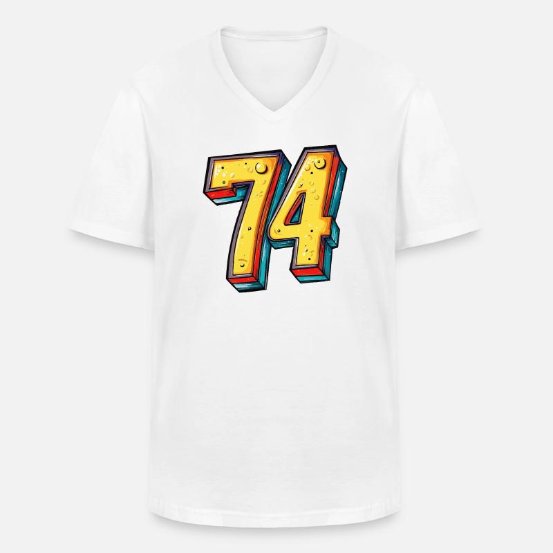 74 Zahl Bunt - Männer-T-Shirt mit V-Ausschnitt - Weiß