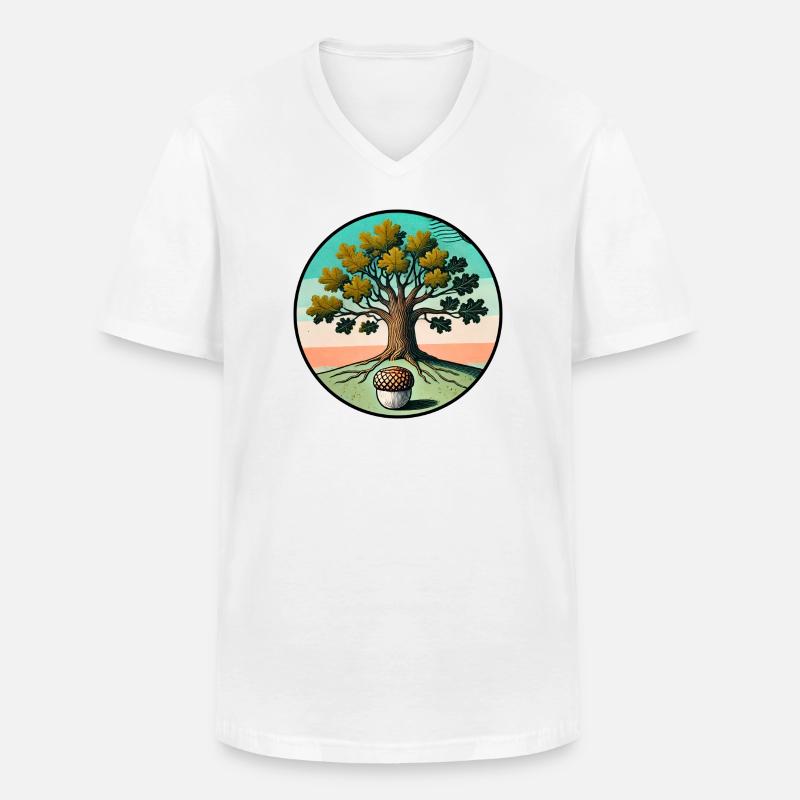 Retro-Baum des Lebens mit Eichel - Männer-T-Shirt mit V-Ausschnitt - Weiß