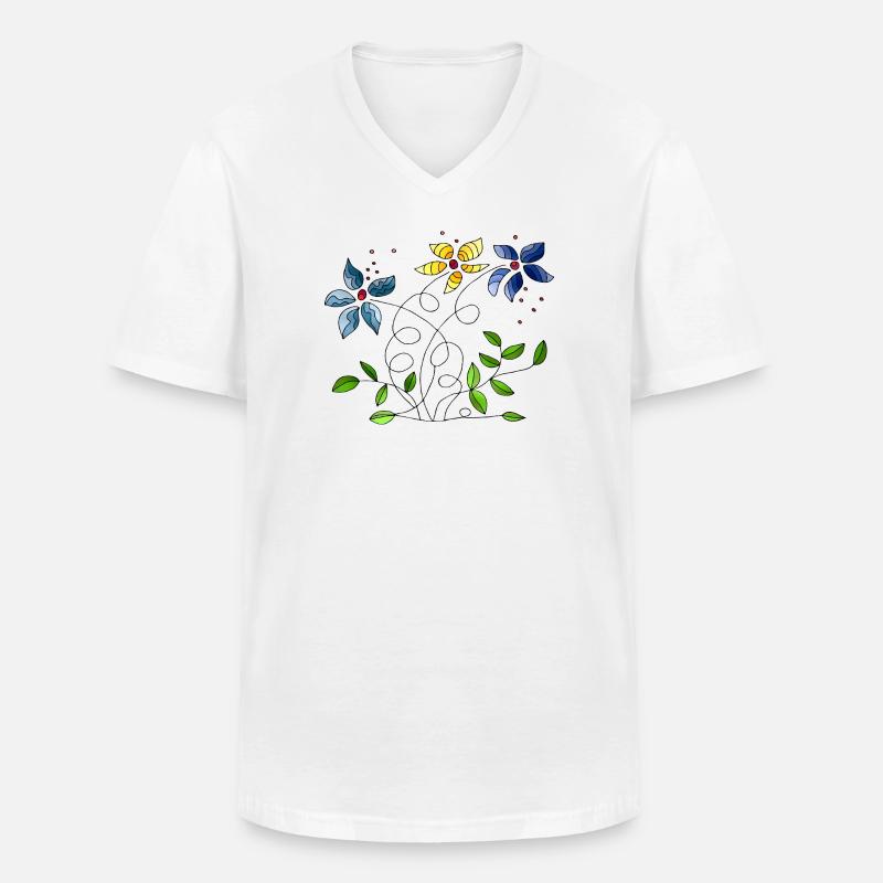 Fiori - Maglietta da uomo classica con scollo a V - bianco
