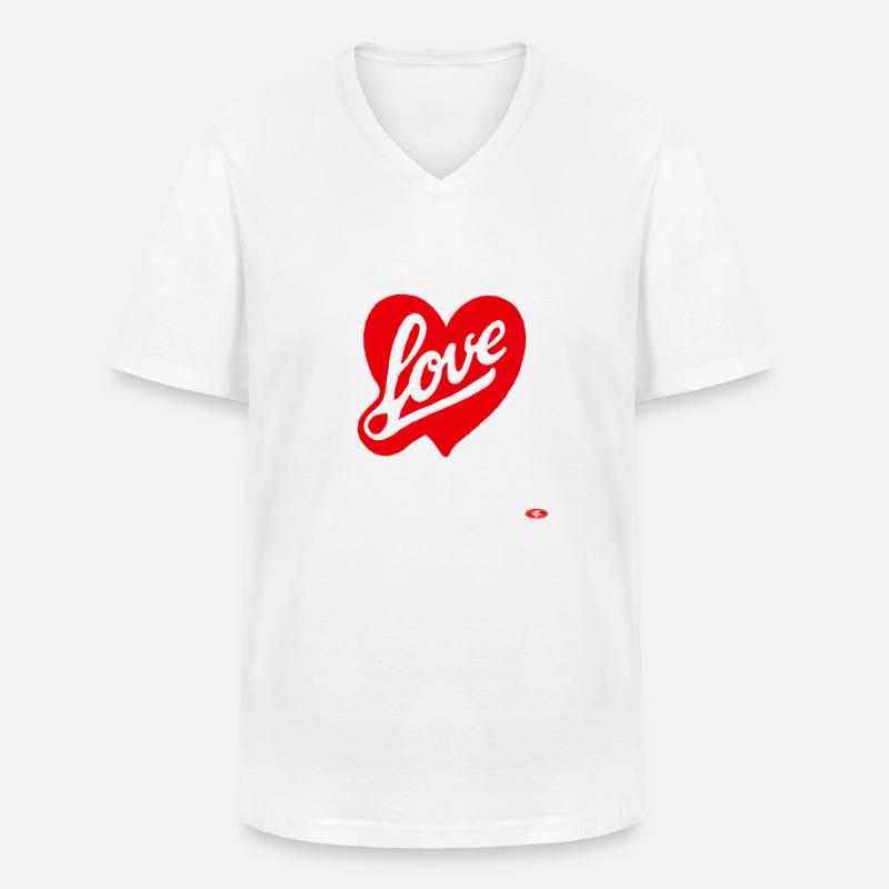 Rotes Liebesherz Script-Design - Männer-T-Shirt mit V-Ausschnitt - Weiß