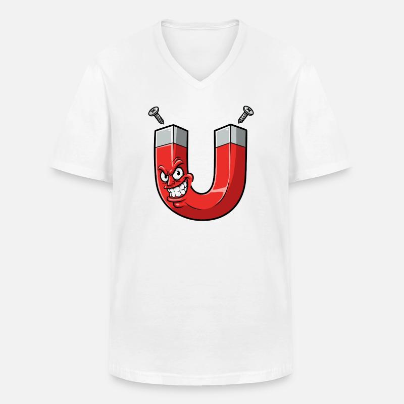 Wütender Magnet Cartoon mit Schrauben - Männer-T-Shirt mit V-Ausschnitt - Weiß