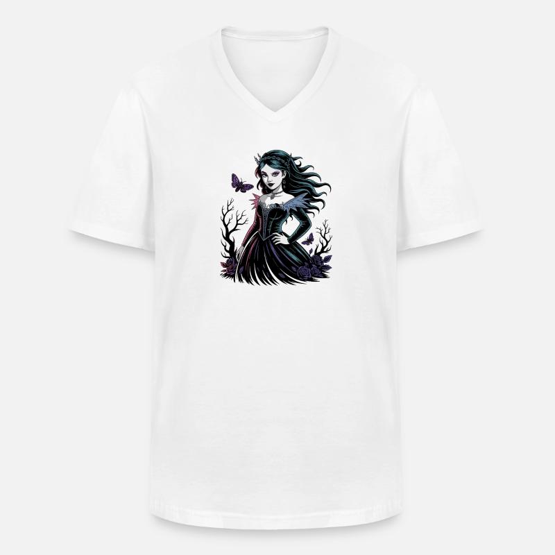 Dunkle Blüten Gothic Dame - Männer-T-Shirt mit V-Ausschnitt - Weiß