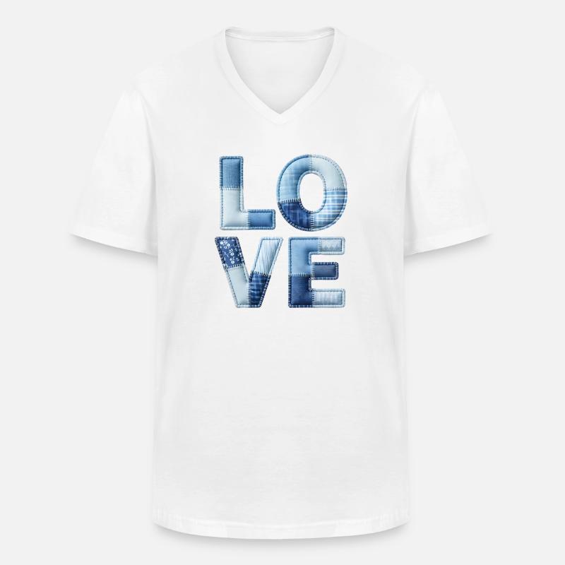 Love Moderne Patchwork Kunst - Männer-T-Shirt mit V-Ausschnitt - Weiß