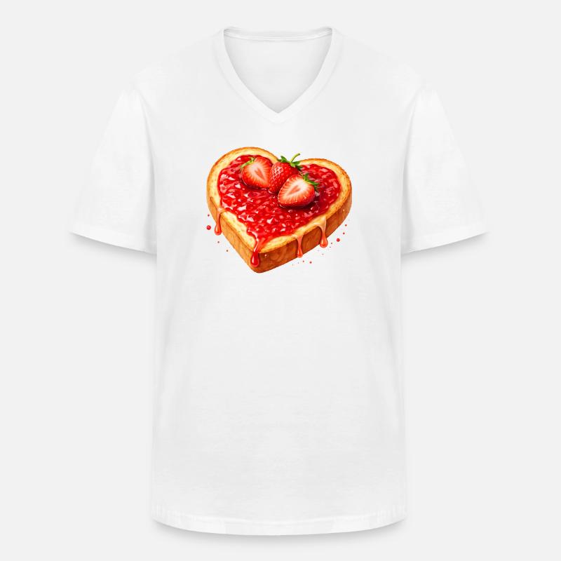Toast in Herzform mit Erdbeermarmelade  - Männer-T-Shirt mit V-Ausschnitt - Weiß