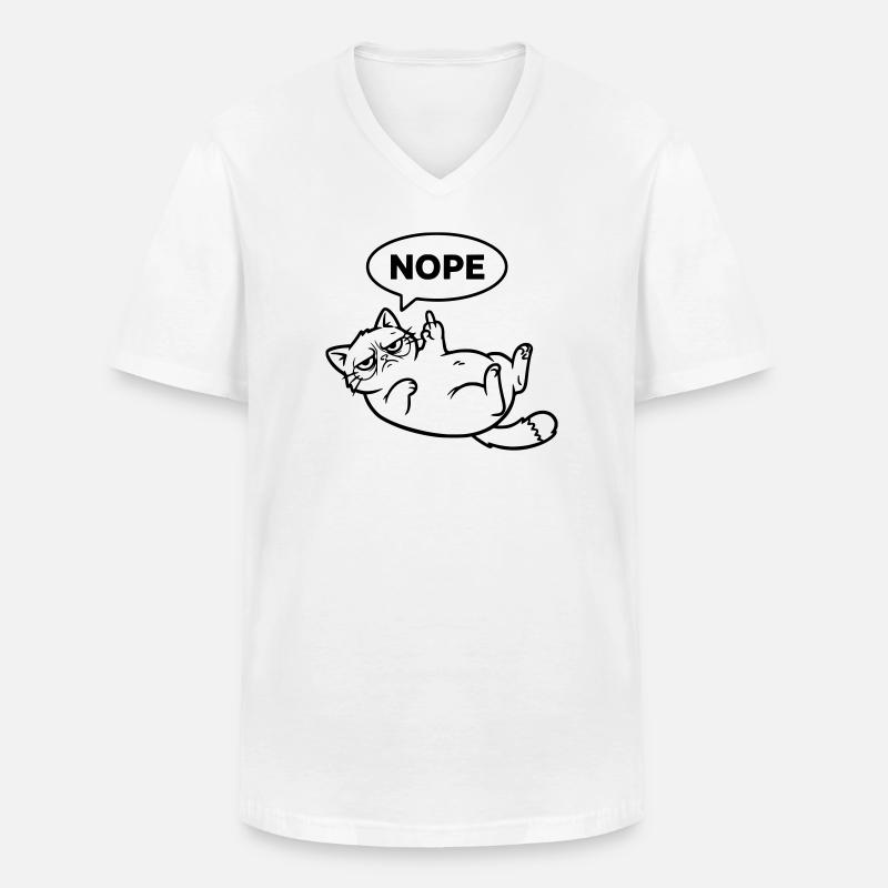 Katze Mittelfinger Nope Outline - Männer-T-Shirt mit V-Ausschnitt - Weiß