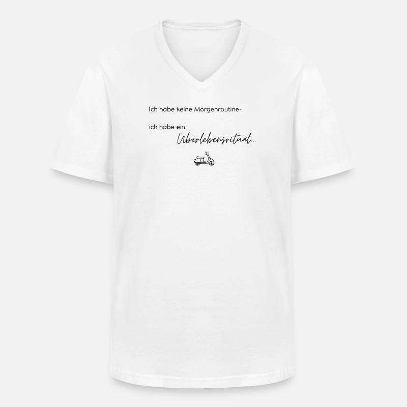 LIEBEVOLL Morgenroutine Roller - Männer-T-Shirt mit V-Ausschnitt - Weiß