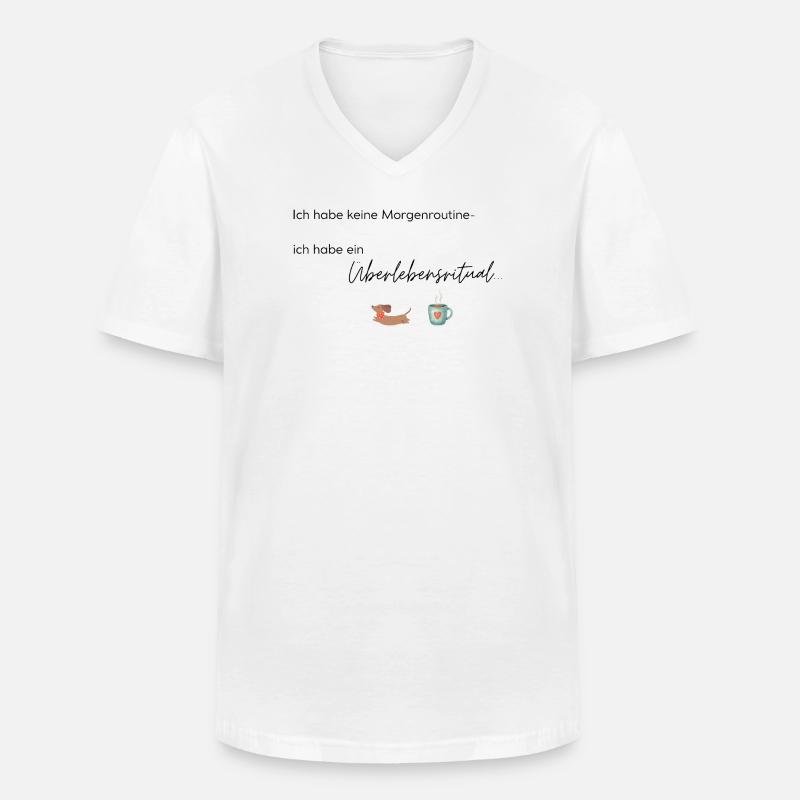 LIEBEVOLL Morgenroutine Dackel  - Männer-T-Shirt mit V-Ausschnitt - Weiß