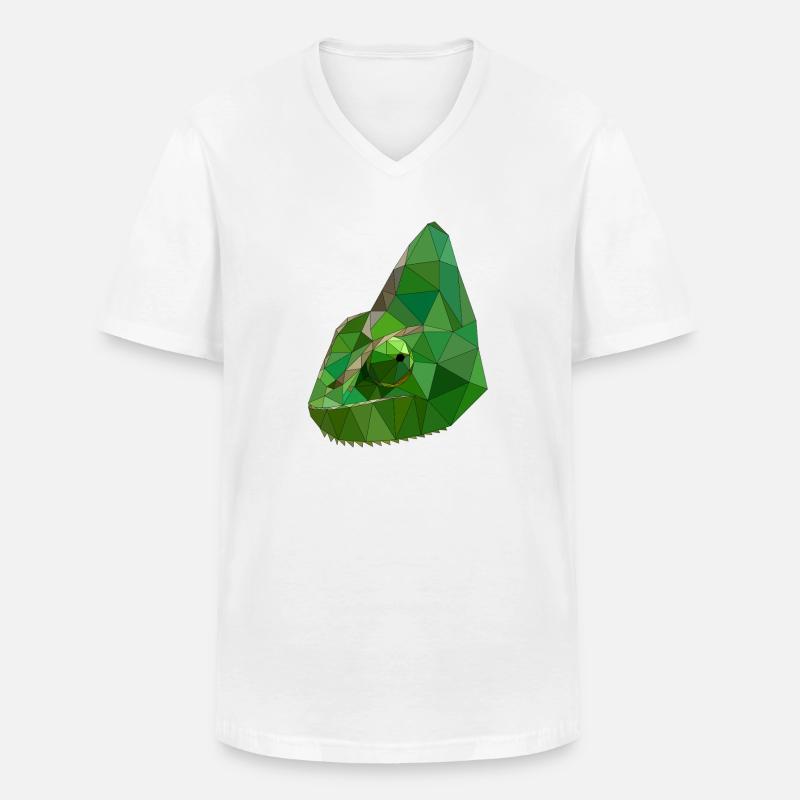 Low Poly Chameleon Geometric Art - Männer-T-Shirt mit V-Ausschnitt - Weiß