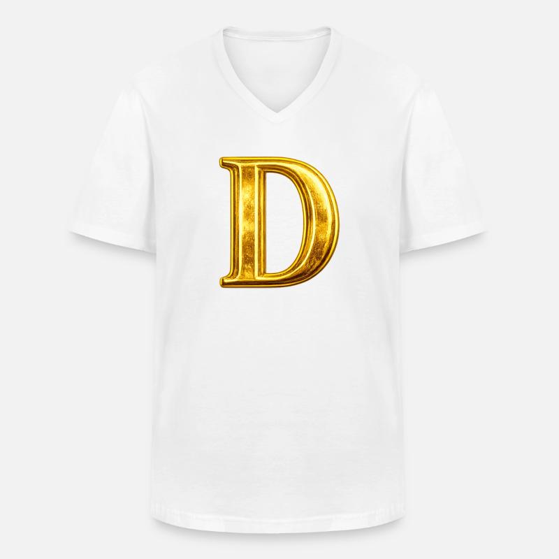 Goldenes D Monogramm - Männer-T-Shirt mit V-Ausschnitt - Weiß