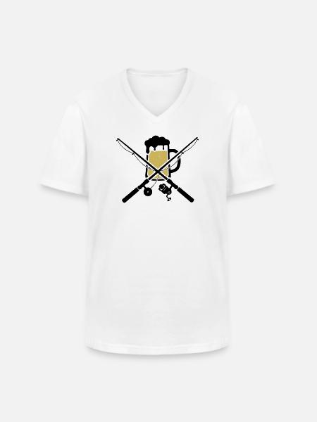 Angelruten Bierkrug Wappen - Männer-T-Shirt mit V-Ausschnitt - Weiß
