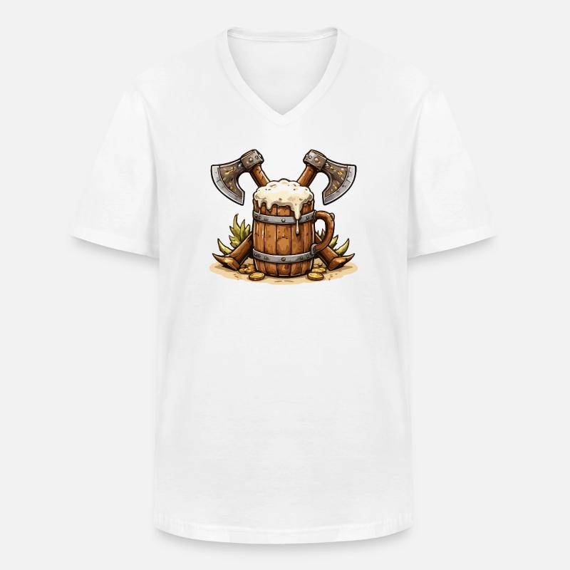 Bierfass mit Äxten Wikinger - Männer-T-Shirt mit V-Ausschnitt - Weiß
