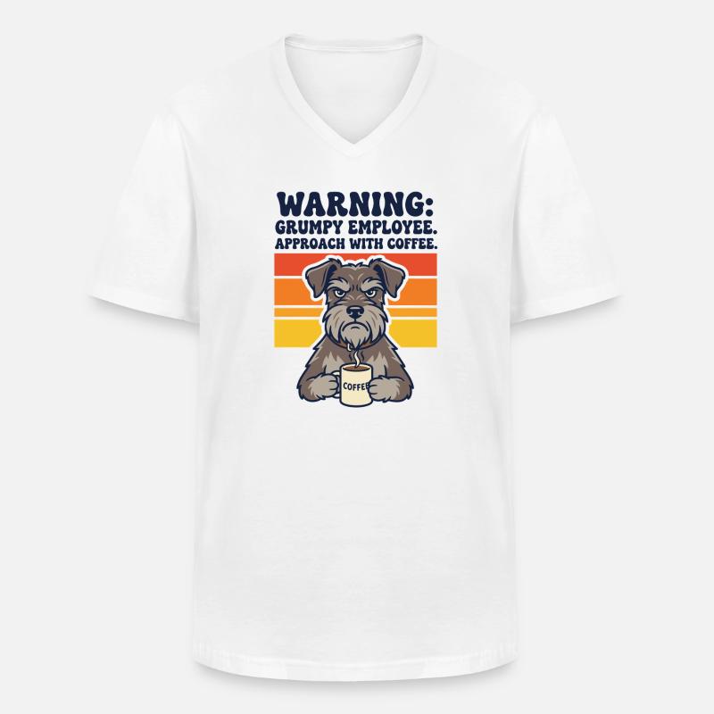 Warnung: Mürrischer Mitarbeiter mit Kaffee - Männer-T-Shirt mit V-Ausschnitt - Weiß