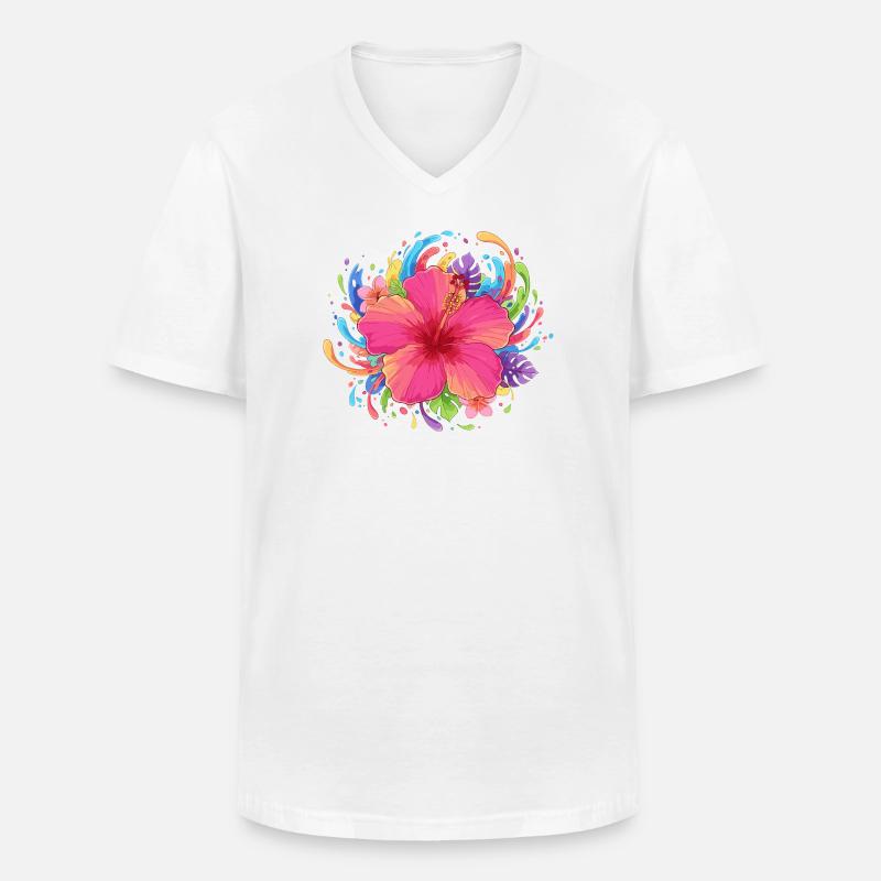 Hibiskusblüte Farbexplosion - Männer-T-Shirt mit V-Ausschnitt - Weiß