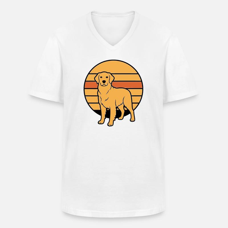 Hund Retriever Retro Sunset - Männer-T-Shirt mit V-Ausschnitt - Weiß