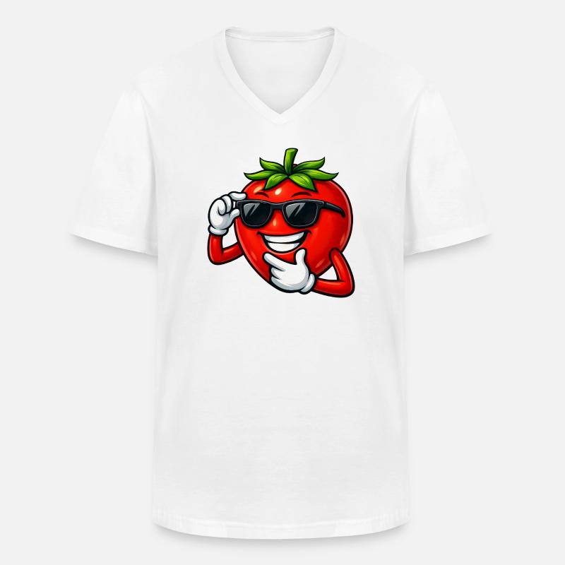 Coole Cartoon Tomate Comic Gemüse Spaß - Männer-T-Shirt mit V-Ausschnitt - Weiß