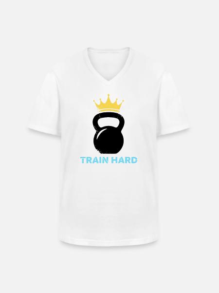 Kettlebell Crown Train Hard - Men's V-Neck T-Shirt - white