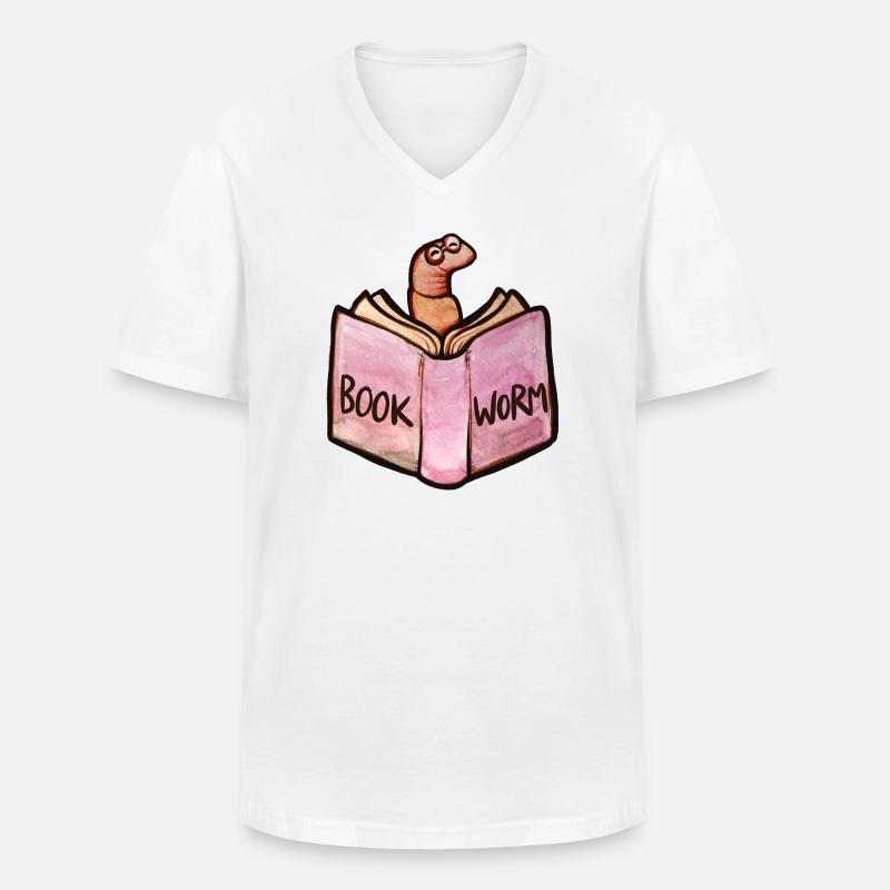Bookworm Reader: Pink Open Book - Männer-T-Shirt mit V-Ausschnitt - Weiß