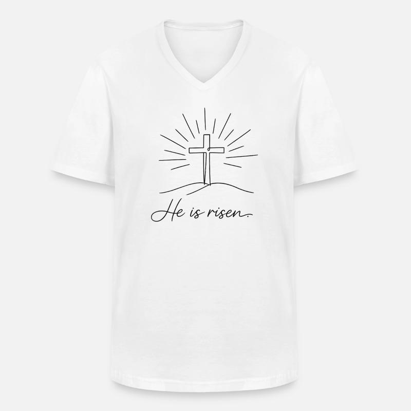 Crucifix He is Risen Easter Jesus - Men's V-Neck T-Shirt - white