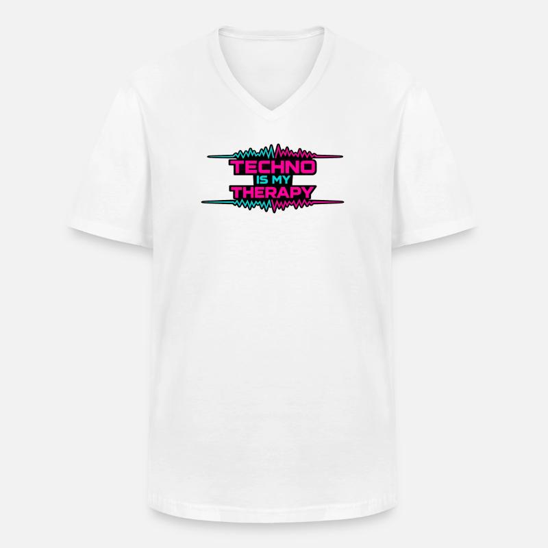 Techno Therapy Neon Pulse - Männer-T-Shirt mit V-Ausschnitt - Weiß