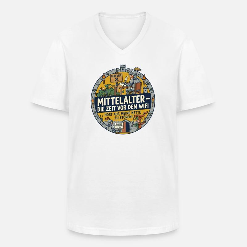 Mittelalter kein WLAN lustiger Spruch - Männer-T-Shirt mit V-Ausschnitt - Weiß
