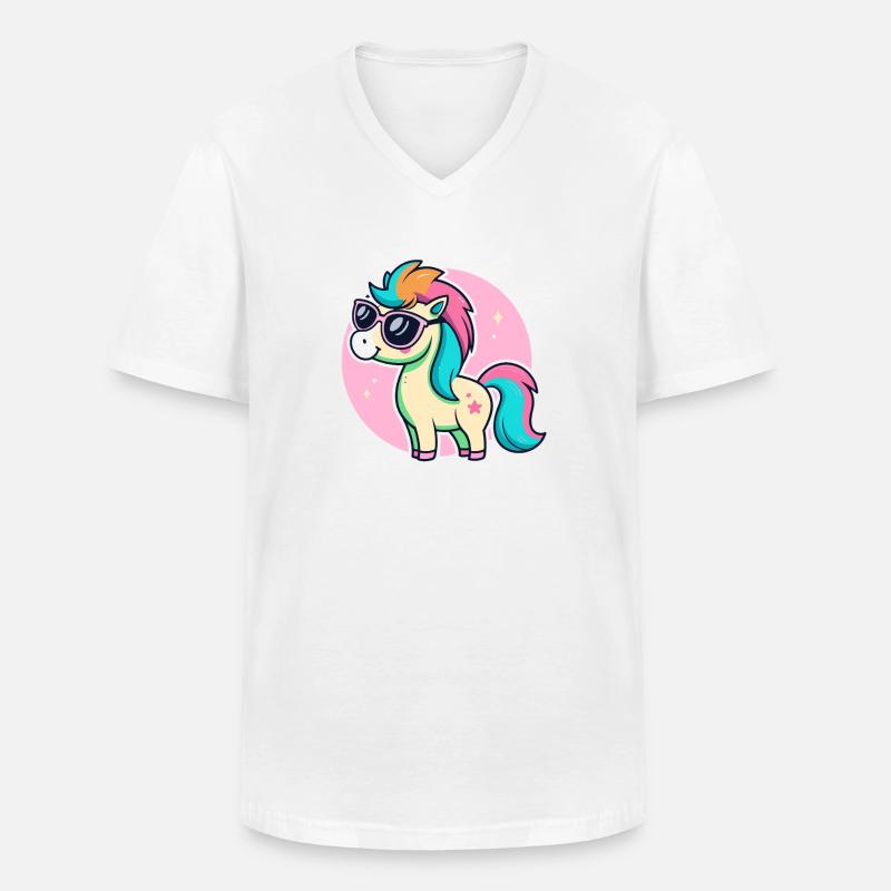 Rainbow Pony Glam-Brille - Männer-T-Shirt mit V-Ausschnitt - Weiß