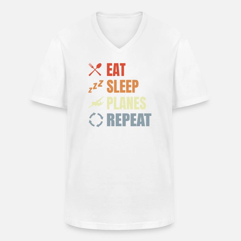 Eat Sleep Planes Repeat - Männer-T-Shirt mit V-Ausschnitt - Weiß