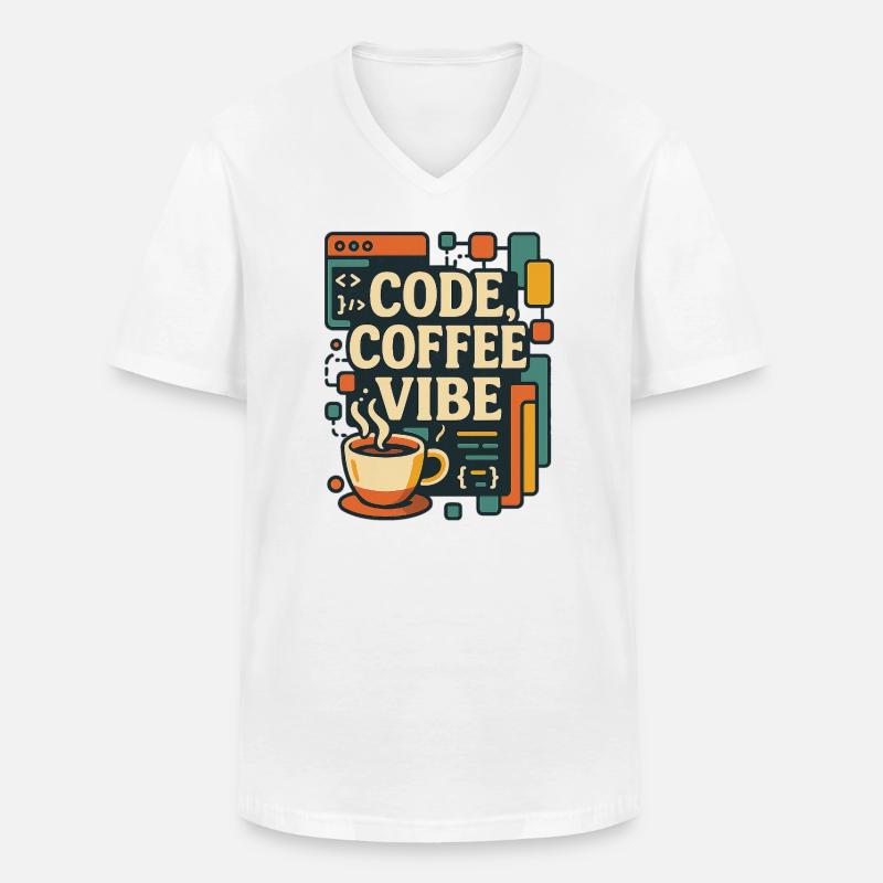 Code Coffee Vibe – Lustiges Programmer T-Shirt - Männer-T-Shirt mit V-Ausschnitt - Weiß