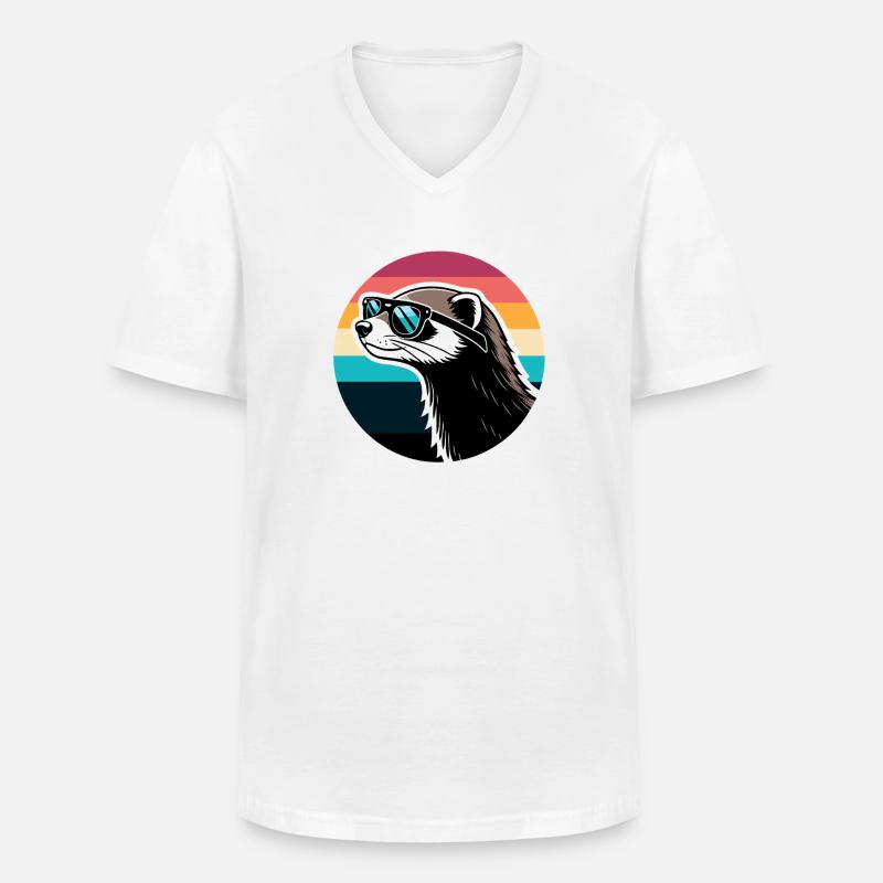Frettchen-Silhouette Retro-Regenbogen - Männer-T-Shirt mit V-Ausschnitt - Weiß