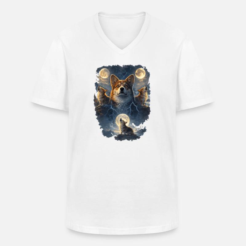 Corgi delle Tre Lune. - Maglietta da uomo classica con scollo a V - bianco