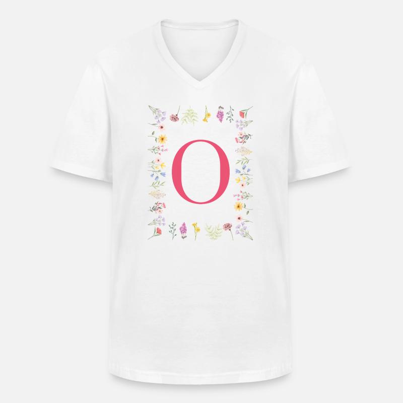 Florale Initialen "O", Buchstaben Monogramm  - Männer-T-Shirt mit V-Ausschnitt - Weiß