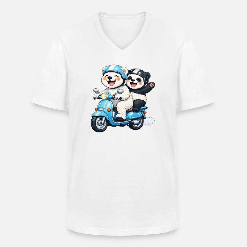 Eisbär und Pandabär auf einem Roller - Männer-T-Shirt mit V-Ausschnitt - Weiß