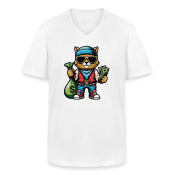 Katze liebt Geld und Sonnenbrille - Männer-T-Shirt mit V-Ausschnitt - Weiß - Vorne - AI Model Male 185 light (185cm)
