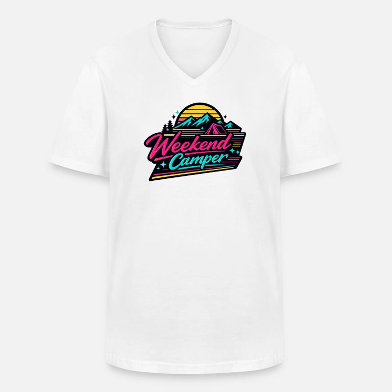 Weekend Camper Neon Retro - Männer-T-Shirt mit V-Ausschnitt - Weiß