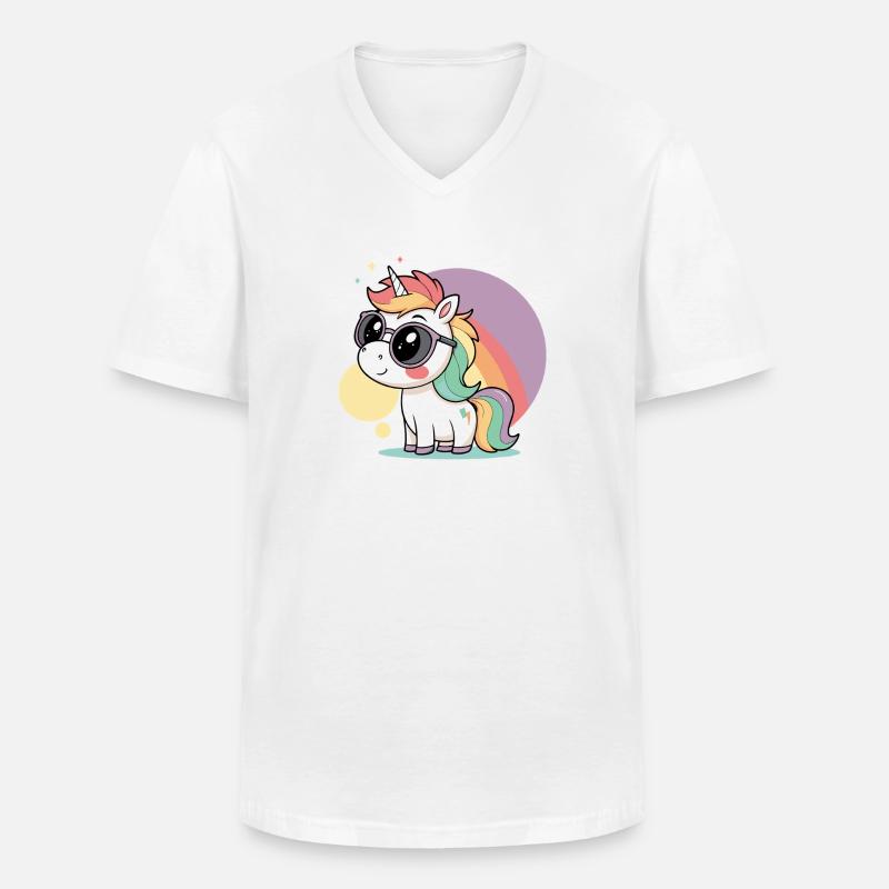 Pastell-Einhorn in Brille und Regenbogen - Männer-T-Shirt mit V-Ausschnitt - Weiß